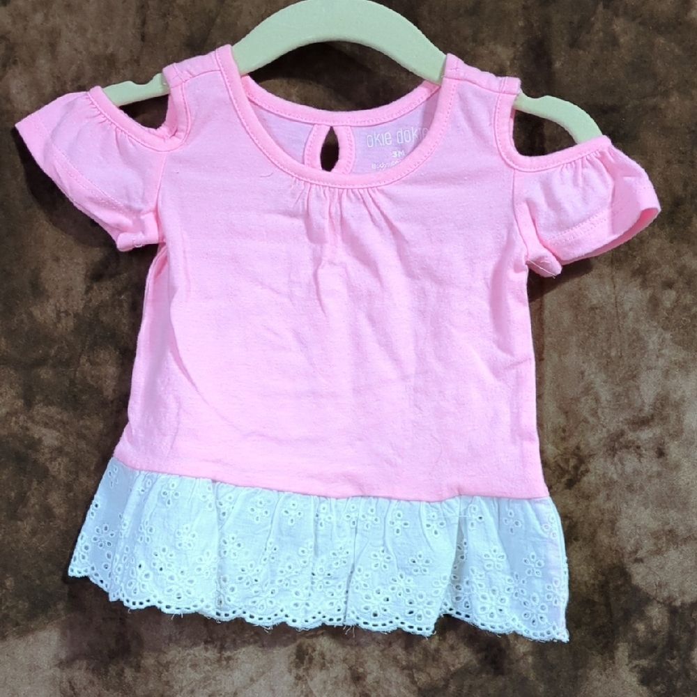 Okie Dokie Pink and White Eyelet Hem Tee